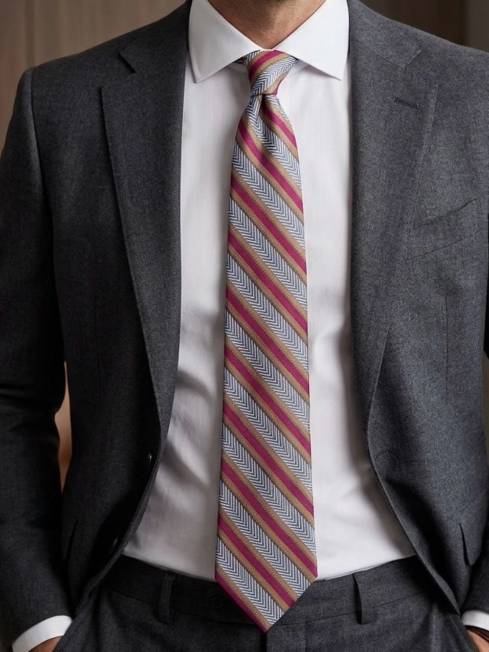 Vintage Hickey Freeman 100% Silk Hand Tailored Geometric Stripe Necktie